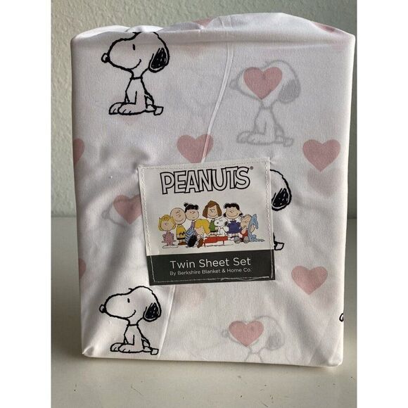 3 Pc Peanuts Snoopy Pink Hearts Valentines Day TWIN Size Sheet Set Soft NEW - Picture 1 of 12